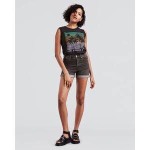 Levi's Wedgie Fit High Rise Shorts Womens 27 Black Denim Raw Cuffed Hem Stretch